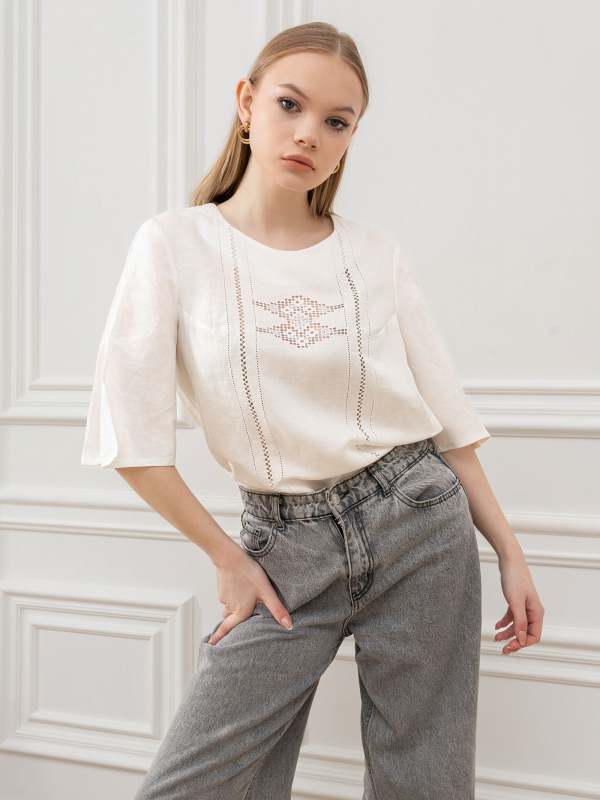 Льняная белая блуза | 25-23